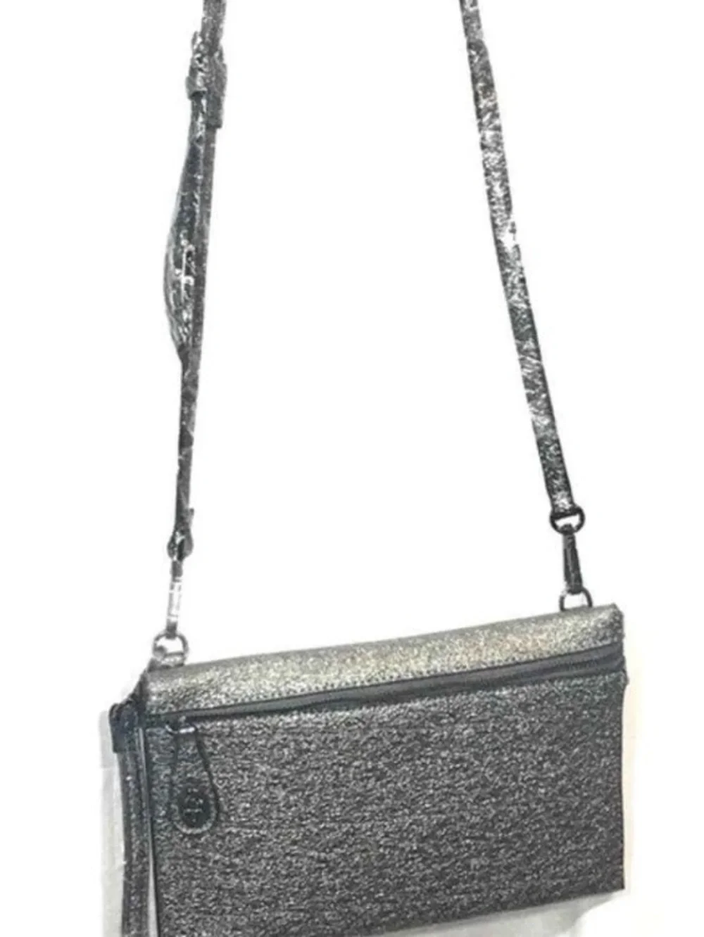 Sondra Roberts Black Gunmetal Textured Crossbody Purse